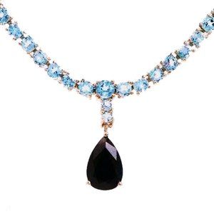 Exquisite New Necklace with 31.15ctw Genuine Sapphire and Topazes in 925 SS.